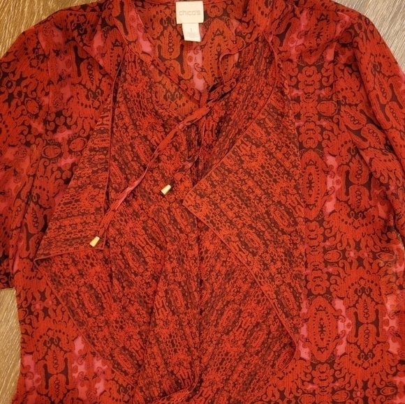 Chicos‎ Size 1 Red Boho Blouse - Picture 6 of 7